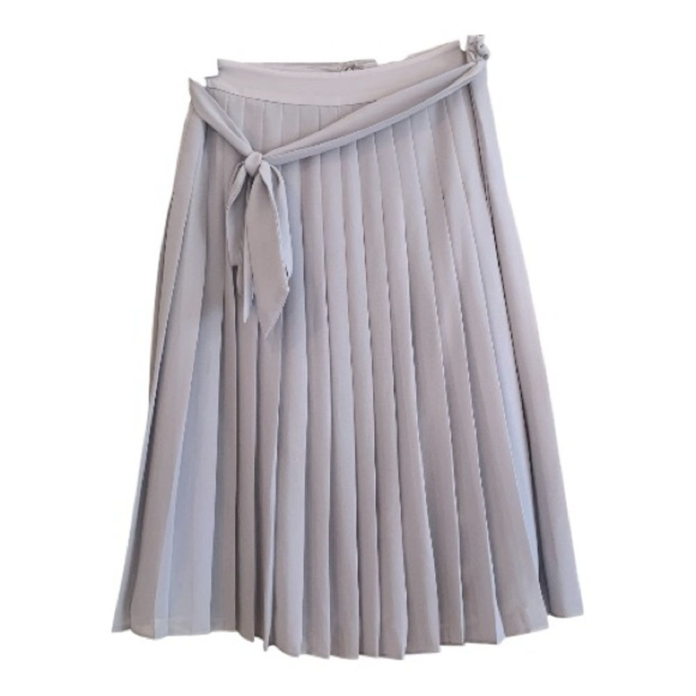 Ann Taylor‎ Light Gray Chiffon Pleated A-Line Skirt Delicate Tie Waist Size 2
